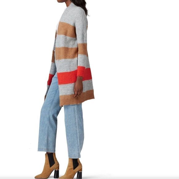 Sita Murt Alpaca Wool Blend Multi Stripe Cardigan Sweater Gray Orange Size 40 - Picture 3 of 10